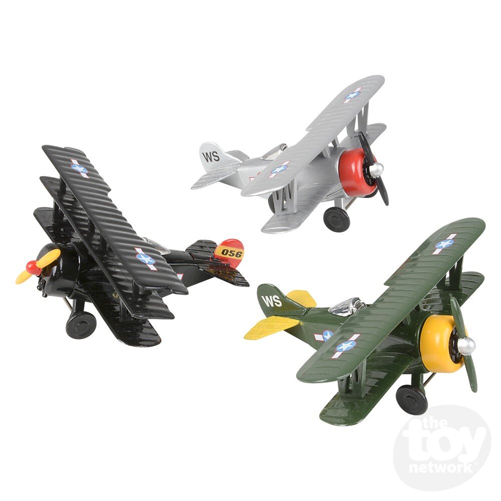 5" Die-Cast Pull Back Classic Biplane (Sold Separately)