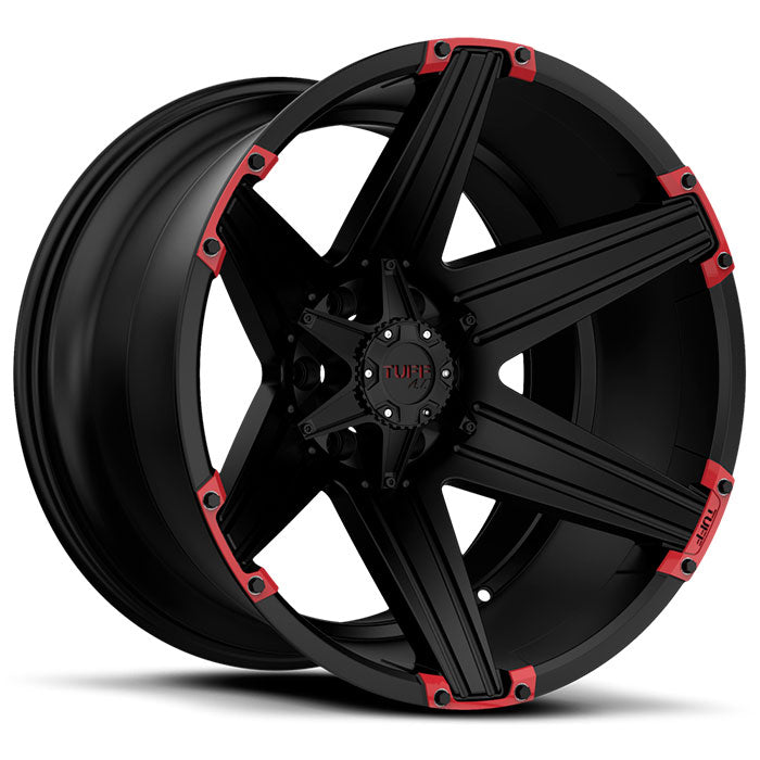 Tuff T12 24X11 -25 6X139.7/6X5.5 SATIN BLACK W/ RED INSERTS