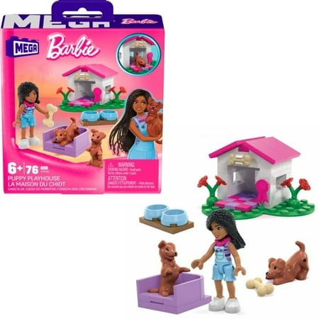 MEGA Barbie Puppy Playhouse 76 Piece Building Kit Toy Ages 6+