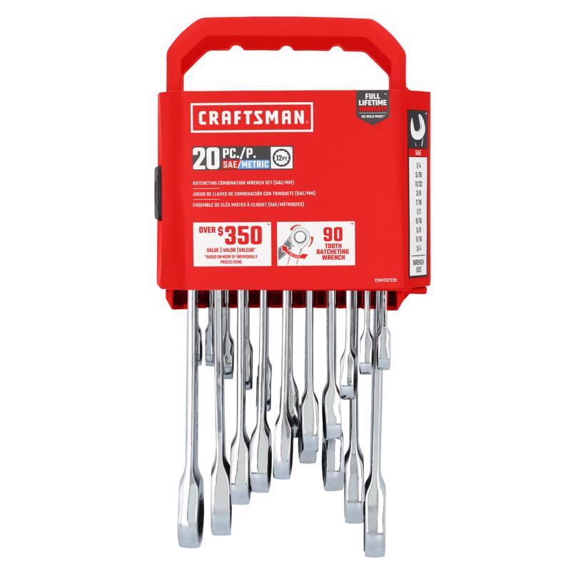 Craftsman 12 Point Metric and SAE Ratcheting Box Wrench Set 20 pc