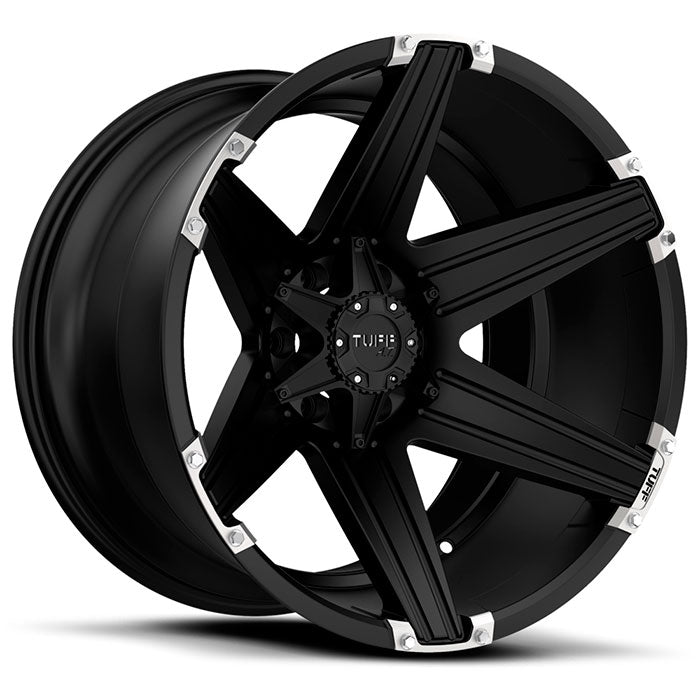 Tuff T12 24X11 -25 6X139.7/6X5.5 SATIN BLACK W/ BRUSHED INSERTS