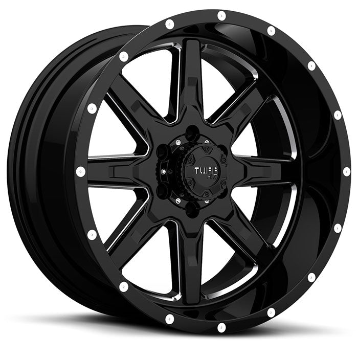 Tuff T15 18X10 -13 5X127/5X5.0 GLOSS BLACK W/ MILLED SPOKES