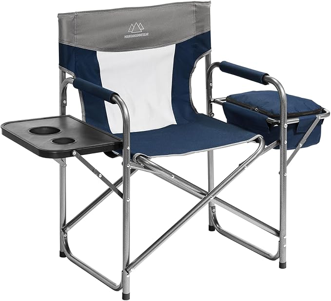 Foldable Cooler Chair with Attached Side Table for Camping/Hiking/Backpacking by Caddis Sports - Navy