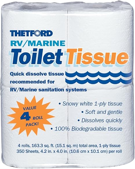 Thetford RV/ Marine Toilet Tissue 1-Ply 4 Pack