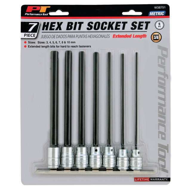 Performance Tool 7 pc. 3/8" Dr. Metric Hex Bit Socket Set