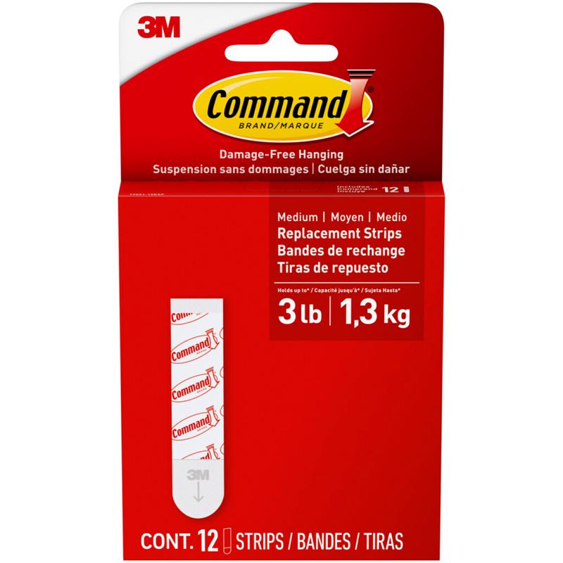 3M Command Medium Foam Refill Strips 2.75 in. L 12 pk