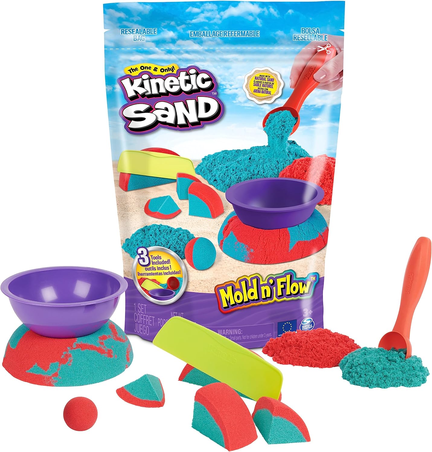 Mold n’ Flow with 1.5lbs Red & Teal Play Sand
