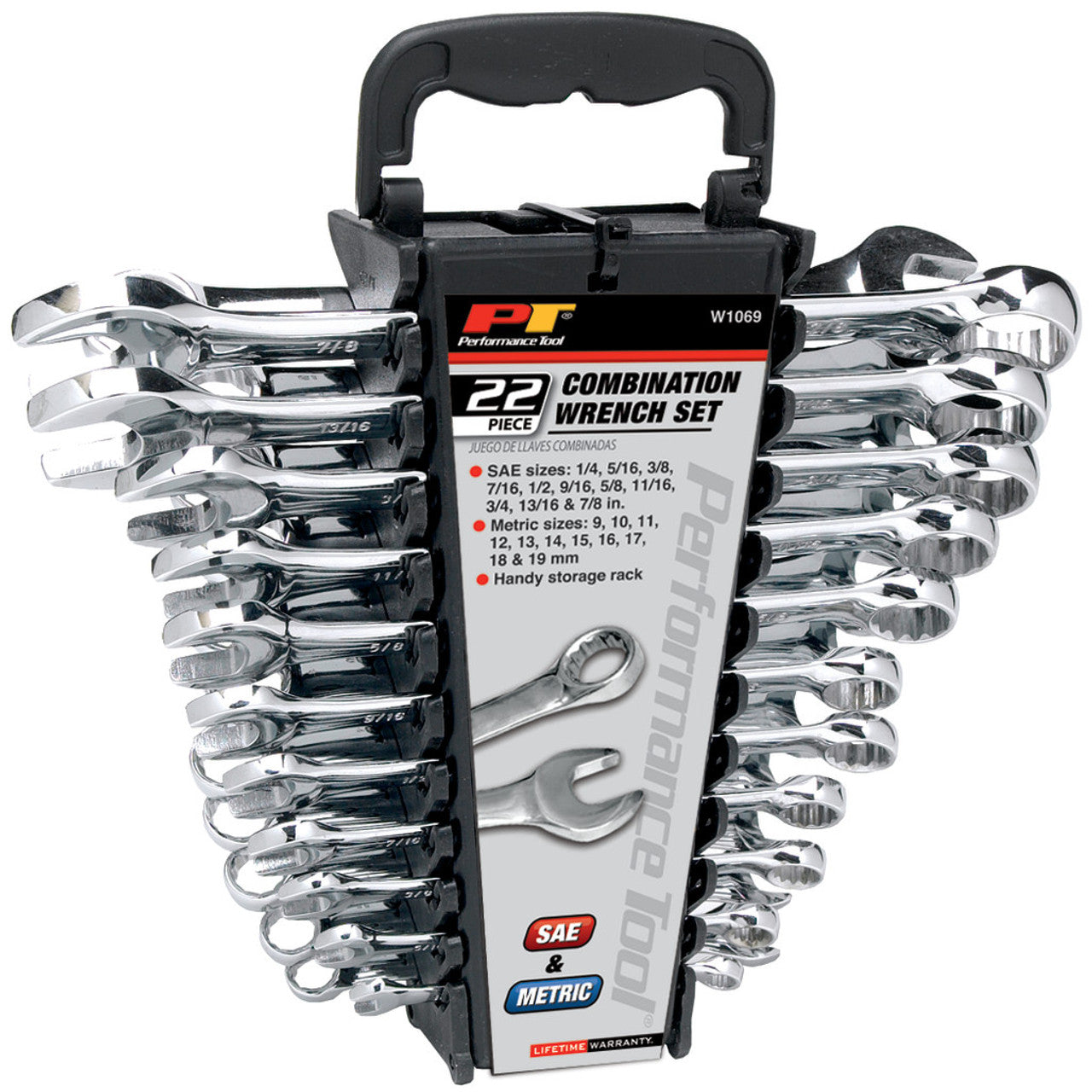 Performance Tools 22 pc. Combination Wrench Set w/Racks