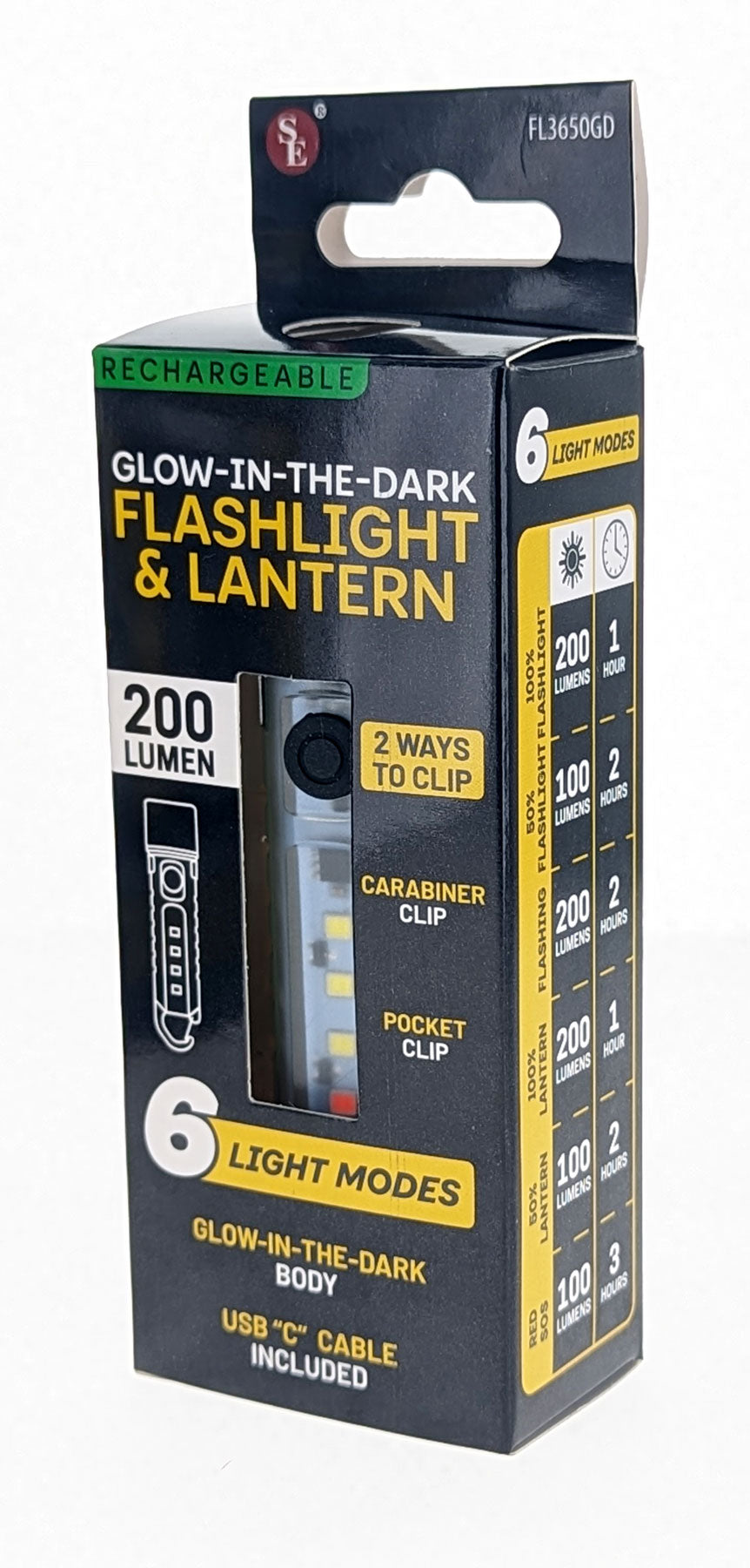 Sona Enterprises 200 Lumen 3.75'' Rechargeable Glow-in-the-Dark Multi-Function Flashlight