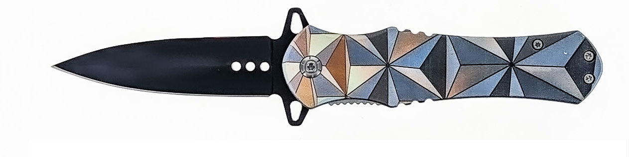 Sona Enterprises 4.5"/Spring Assisted Triangle Pattern Design Drop Point Pocket Knife