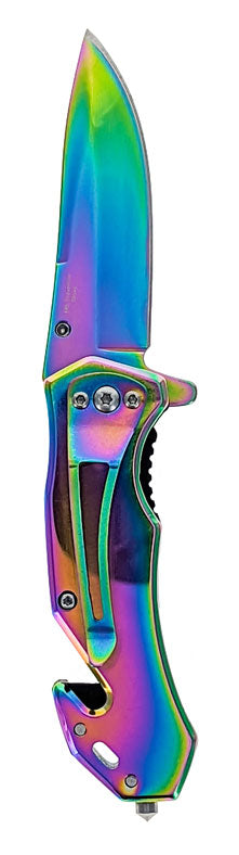 Sona Enterprises 3.75" Spring Assisted Drop Point Stainless Steel Purple/Blue Magenta Knife
