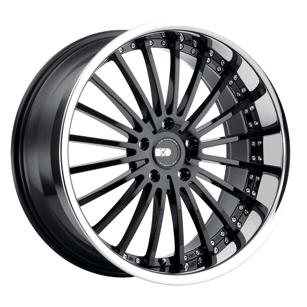 XO NEW YORK 22X9 20 5X120 GLOSS BLACK W/ STAINLESS STEEL LIP