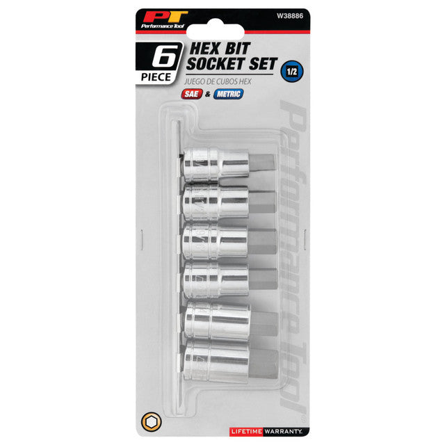 Performance Tool 6 pc. 1/2" Dr. Hex Bit Socket Set