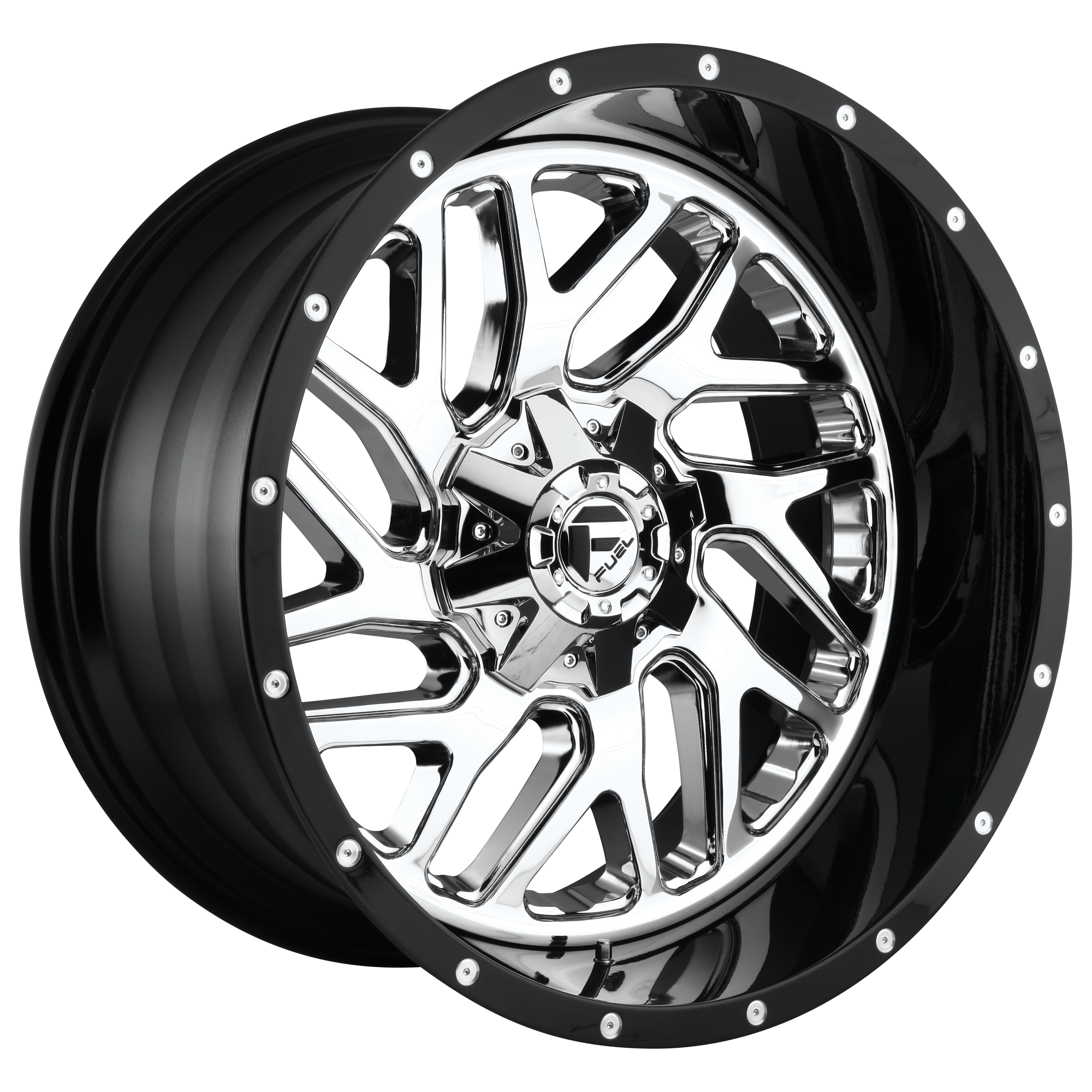 Fuel 2PC D211 TRITON 22X14 -70 8X165.1/8X6.5 CHROME PLATED GLOSS BLACK LIP