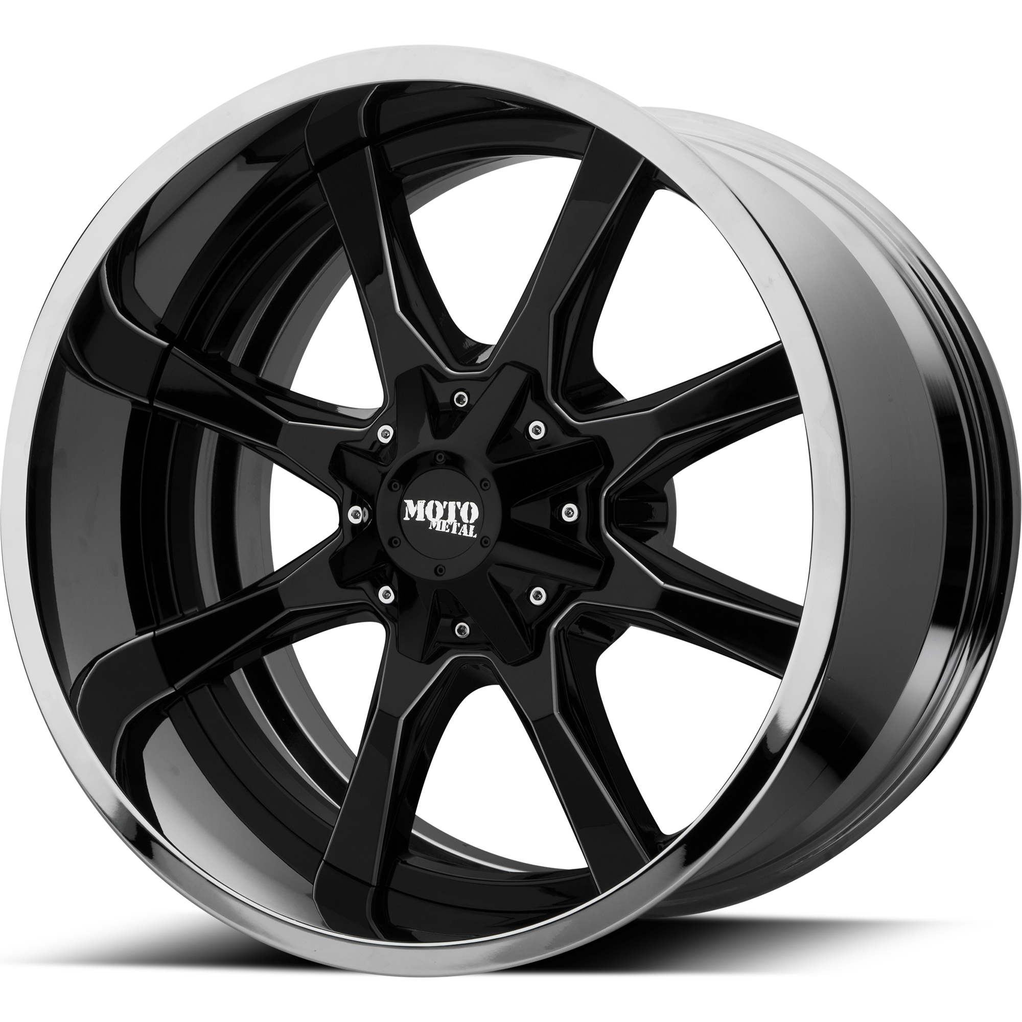 Moto Metal MO201 22X12 -44 6X135/6X5.3/6X139.7/6X5.5 Gloss Black Milled Center Chrome Lip