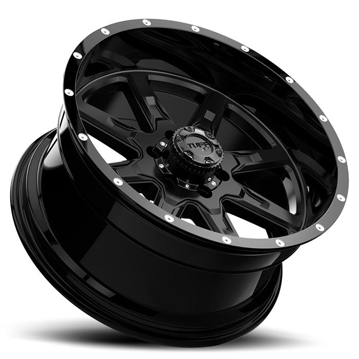 Tuff T15 16X8 10 6X135/6X5.3 SATIN BLACK W/ GLOSS BLACK LIP